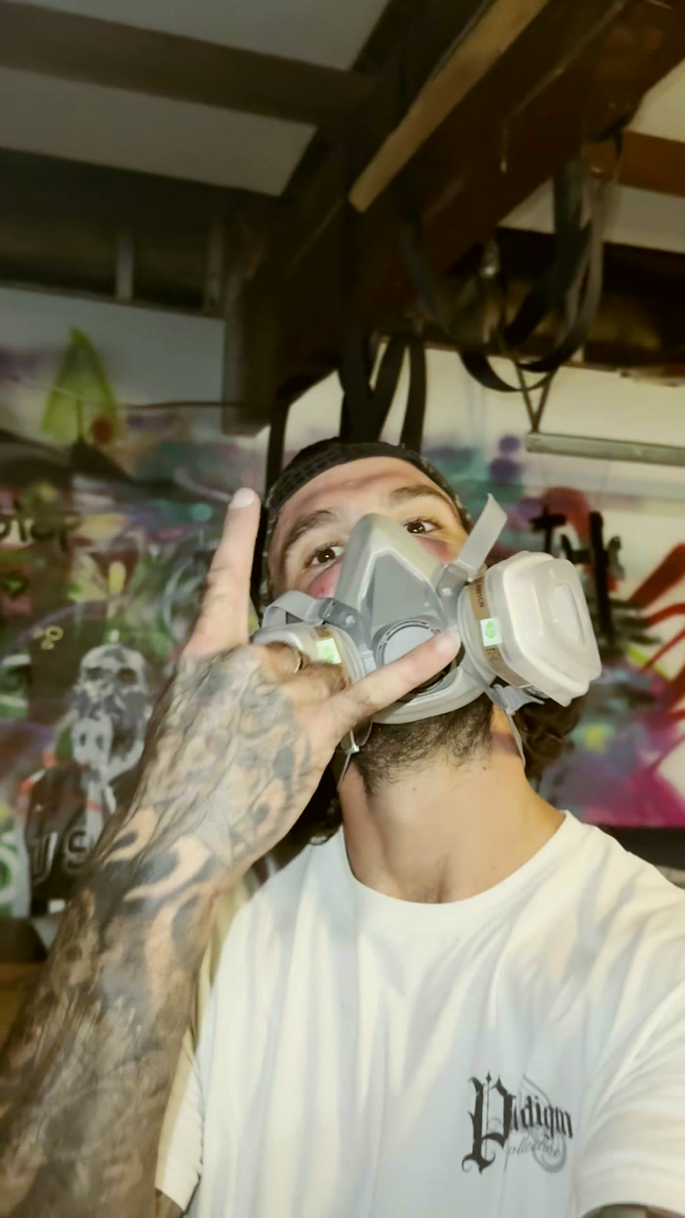 Tommy in his respirator in the studio